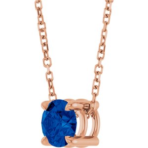 14K Rose Gold 5.5 mm Natural Blue Sapphire 16-18" Necklace