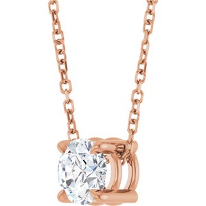 14K Rose Gold 5.5 mm Natural White Sapphire 16-18" Necklace