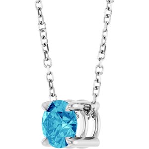 Platinum 5.5 mm Natural Blue Zircon 16-18" Necklace