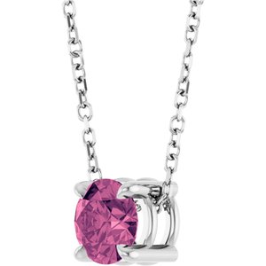 14K White Gold 5.5 mm Natural Pink Tourmaline 16-18" Necklace