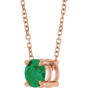 14K Rose Gold 5.5 mm Natural Emerald 16-18" Necklace