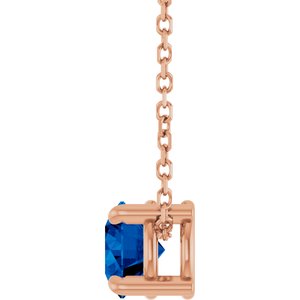 14K Rose Gold 5.5 mm Natural Blue Sapphire 16-18" Necklace