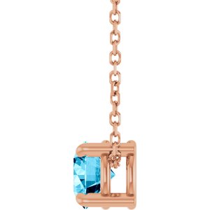 14K Rose Gold 5.5 mm Natural Aquamarine 16-18" Necklace