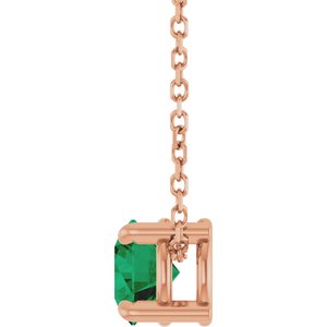 14K Rose Gold 5.5 mm Natural Emerald 16-18" Necklace