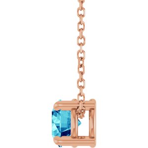 14K Rose Gold 5.5 mm Natural Blue Zircon 16-18" Necklace
