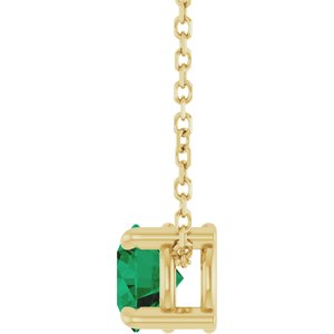 14K Yellow Gold 5.5 mm Natural Emerald 16-18" Necklace