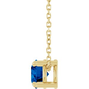 14K Yellow Gold 5.5 mm Lab-Grown Blue Sapphire 16-18" Necklace
