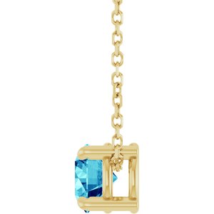 14K Yellow Gold 5.5 mm Natural Blue Zircon 16-18" Necklace