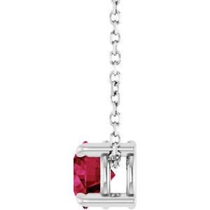 Sterling Silver 5.5 mm Lab-Grown Ruby 16-18" Necklace