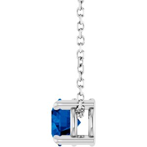 14K White Gold 5.5 mm Natural Blue Sapphire 16-18" Necklace