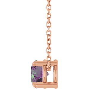 14K Rose Gold 5.5 mm Lab-Grown Alexandrite 16-18" Necklace