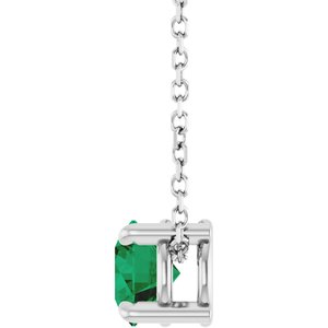 14K White Gold 5.5 mm Natural Emerald 16-18" Necklace