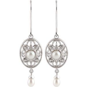 Sterling Silver Cultured White Freshwater Pearl & .05 CTW Natural Diamond Earrings