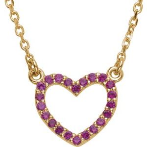 14K Yellow Gold Natural Ruby Heart 18" Necklace