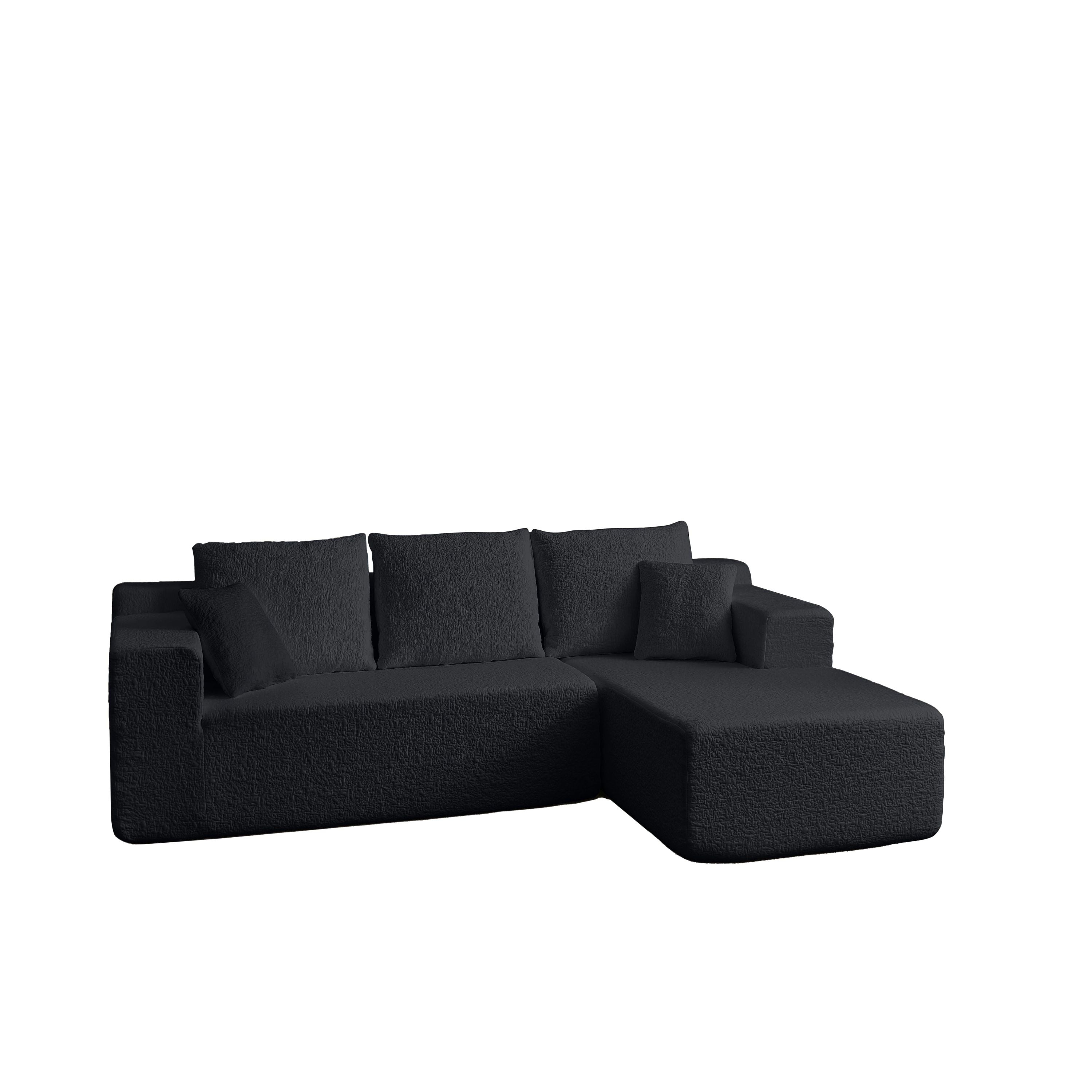 Modern Modular 104' Cloud Sectional Couch with L-Shape Chaise Upholstered in Black Chenille Fabric