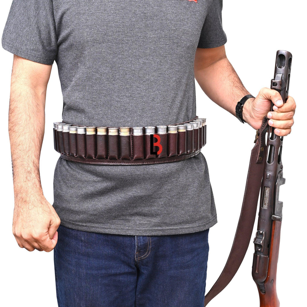 Cowhide Leather Shotshell Bandolier Belt 20-Shell Ammunition Carrier | Hunting Shell Holder