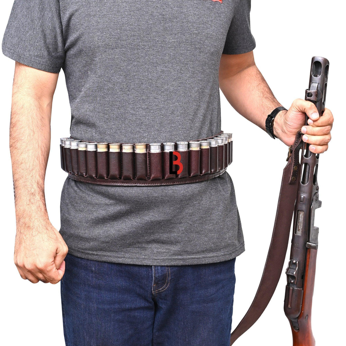 Cowhide Leather Shotshell Bandolier Belt 20-Shell Ammunition Carrier | Hunting Shell Holder