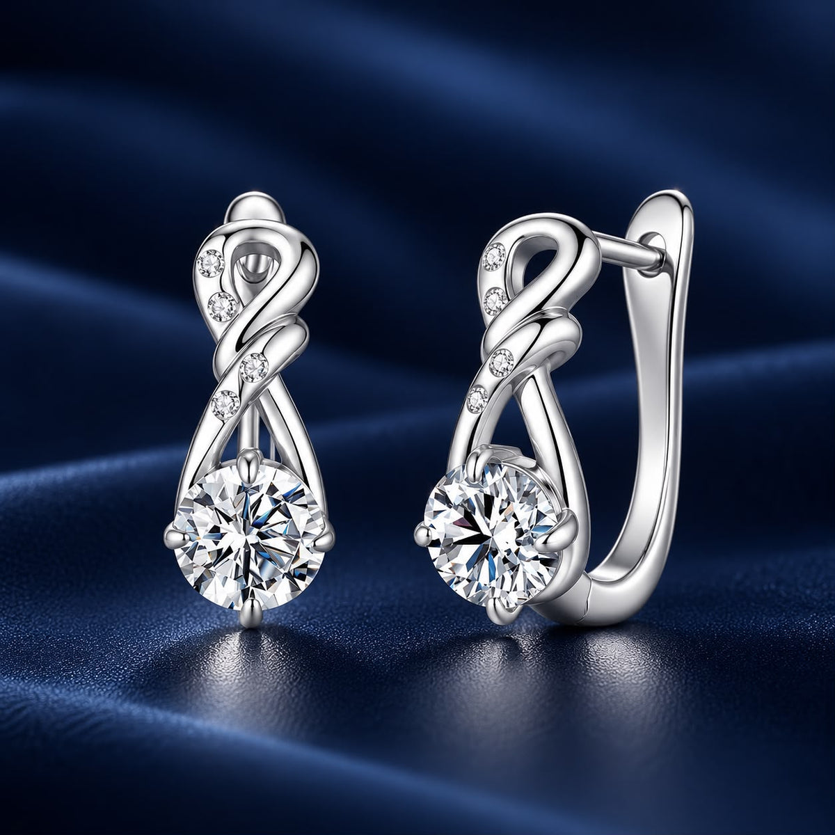 925 Sterling Silver White Gold Plated 0.5ct Moissanite 1.4cm Pavé CZ Hoop Earrings for Women