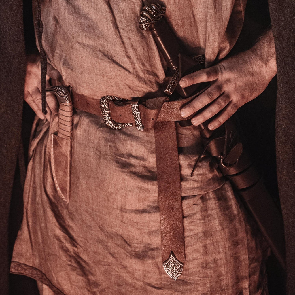 Viking Leather Belt – Brass Buckle Medieval Belt