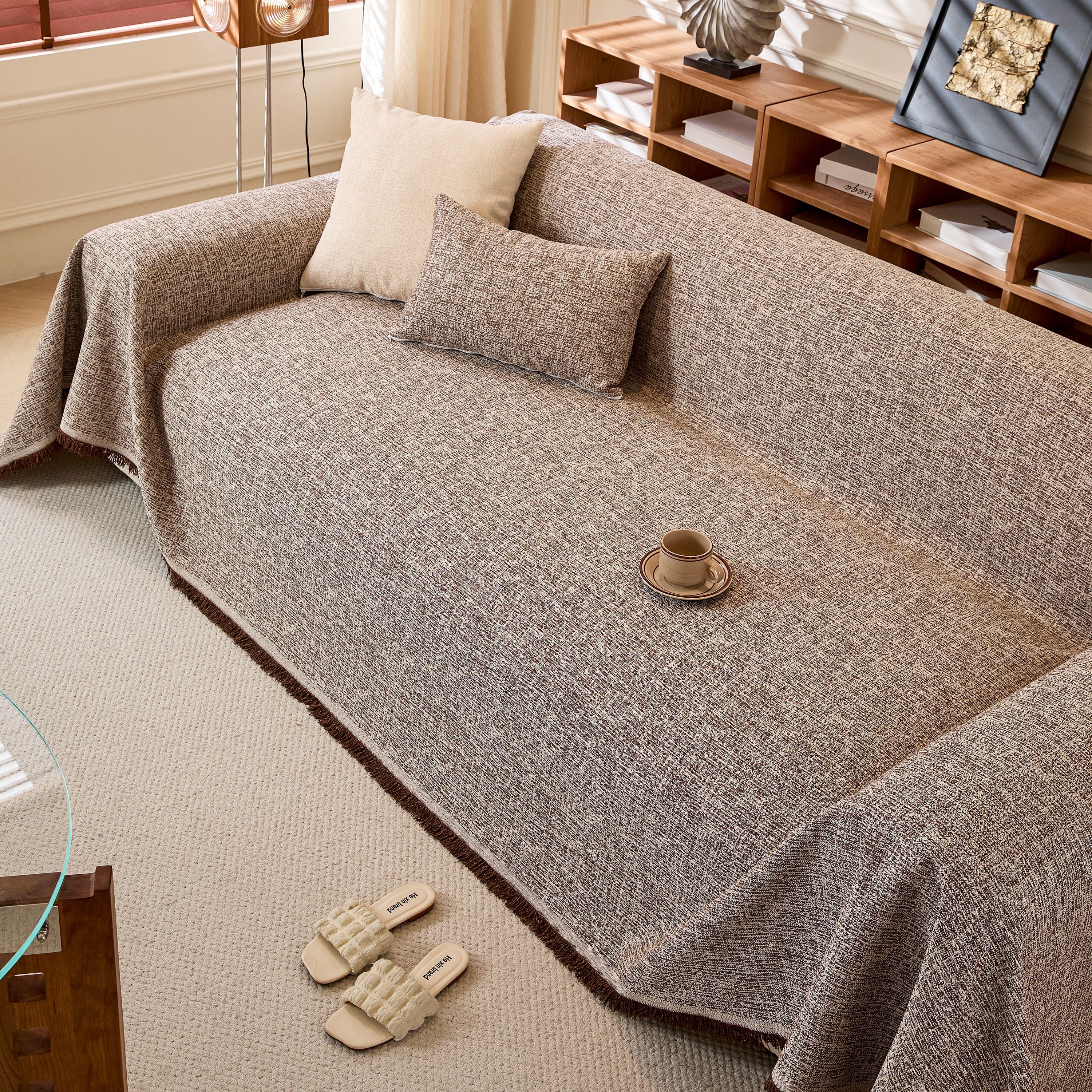 Natural Textured Linen Couch Cover, Breathable & Hypoallergenic Furniture Protector