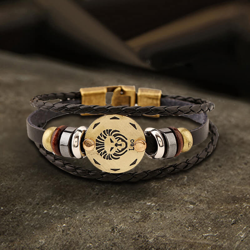 12 Constellation Alloy Leather Bracelet