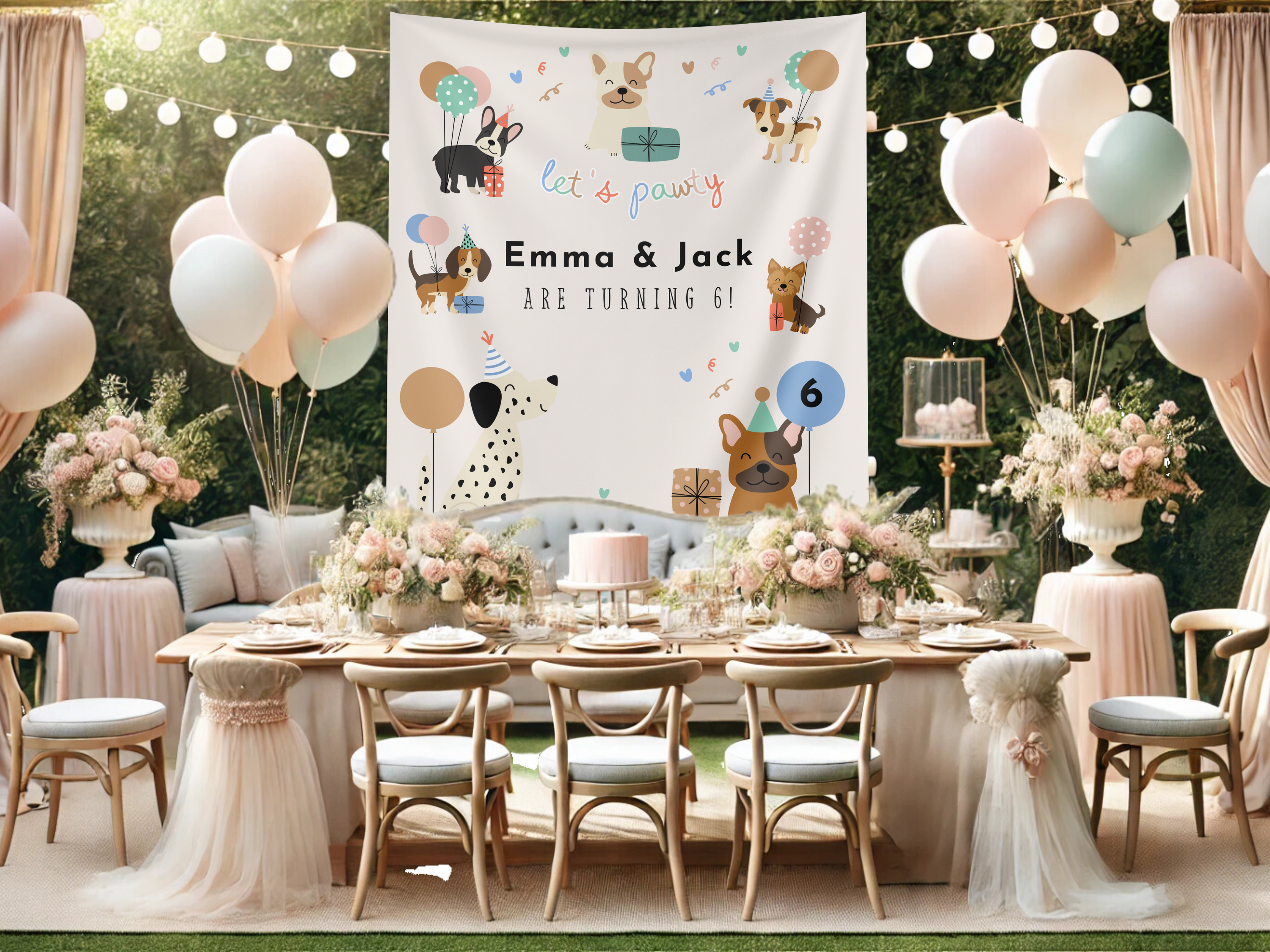 Puppy Pawty Birthday Custom Banner Backdrop