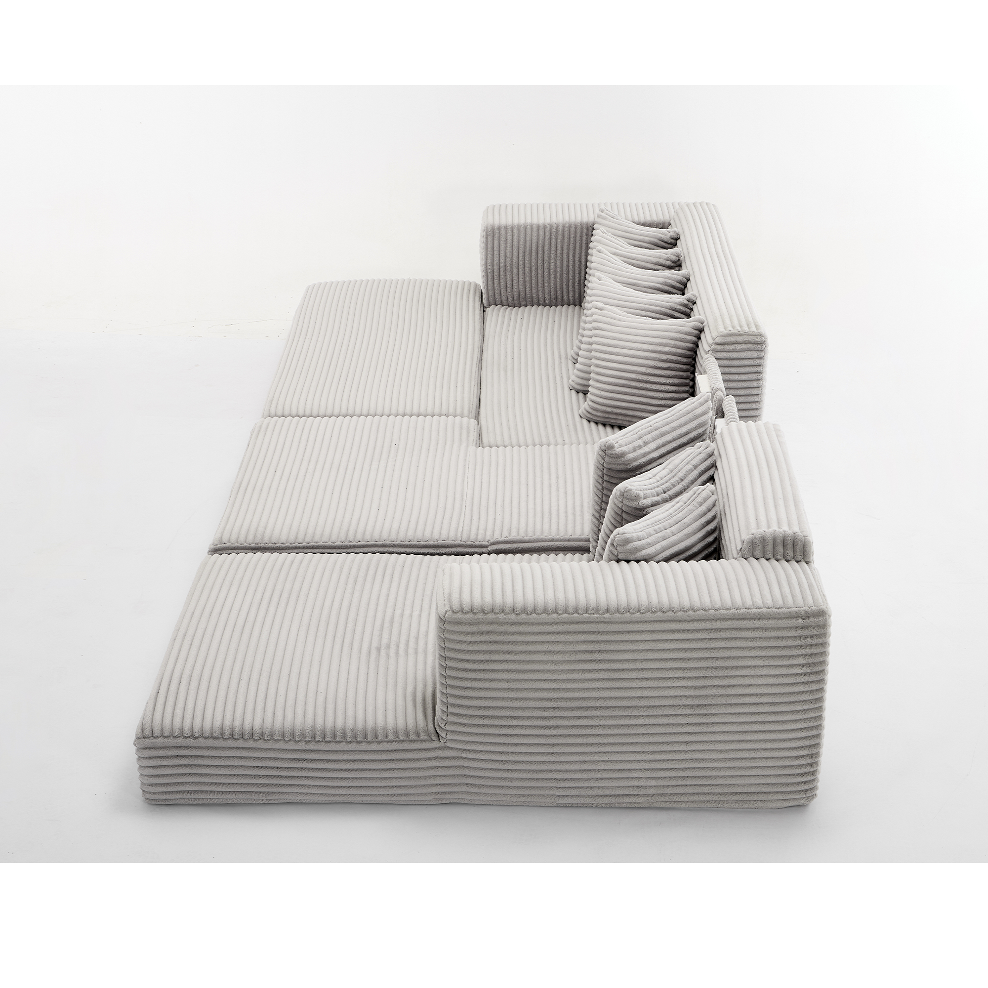 [NEW ARRIVED] [VIDEO PROVIDED] Oversize Cloud Couch, L-Shape Sofa, Convertible Floor Sleeper Sofa Bed, No Assembly ,Eight pillows,3-in-1,Magazine bag,(Right Facing Sofa),3 Seat,Corduroy,Light Gray