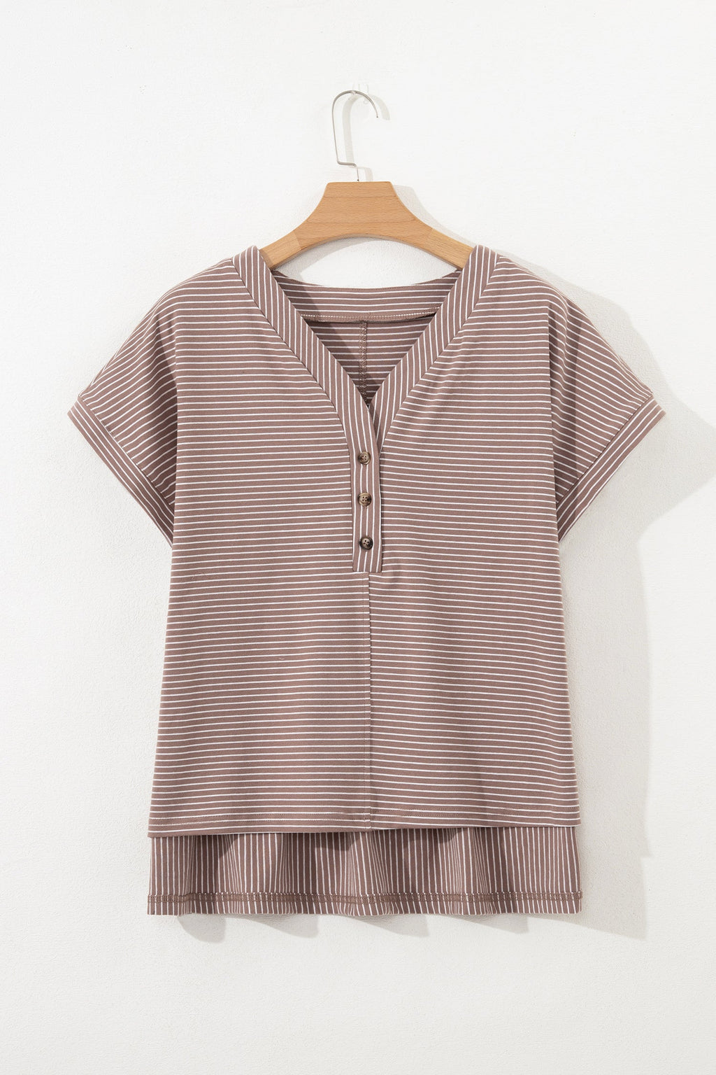 Stripe Buttoned V-Neck T-Shirt