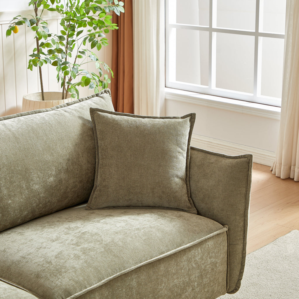 3-Seater + 3-Seater + 1-Seater Combo Sofa Modern Living Room Sofa, Linen Fabric Sofa, Wooden Frame with 5 Pillows, Apartment Sofa Furniture