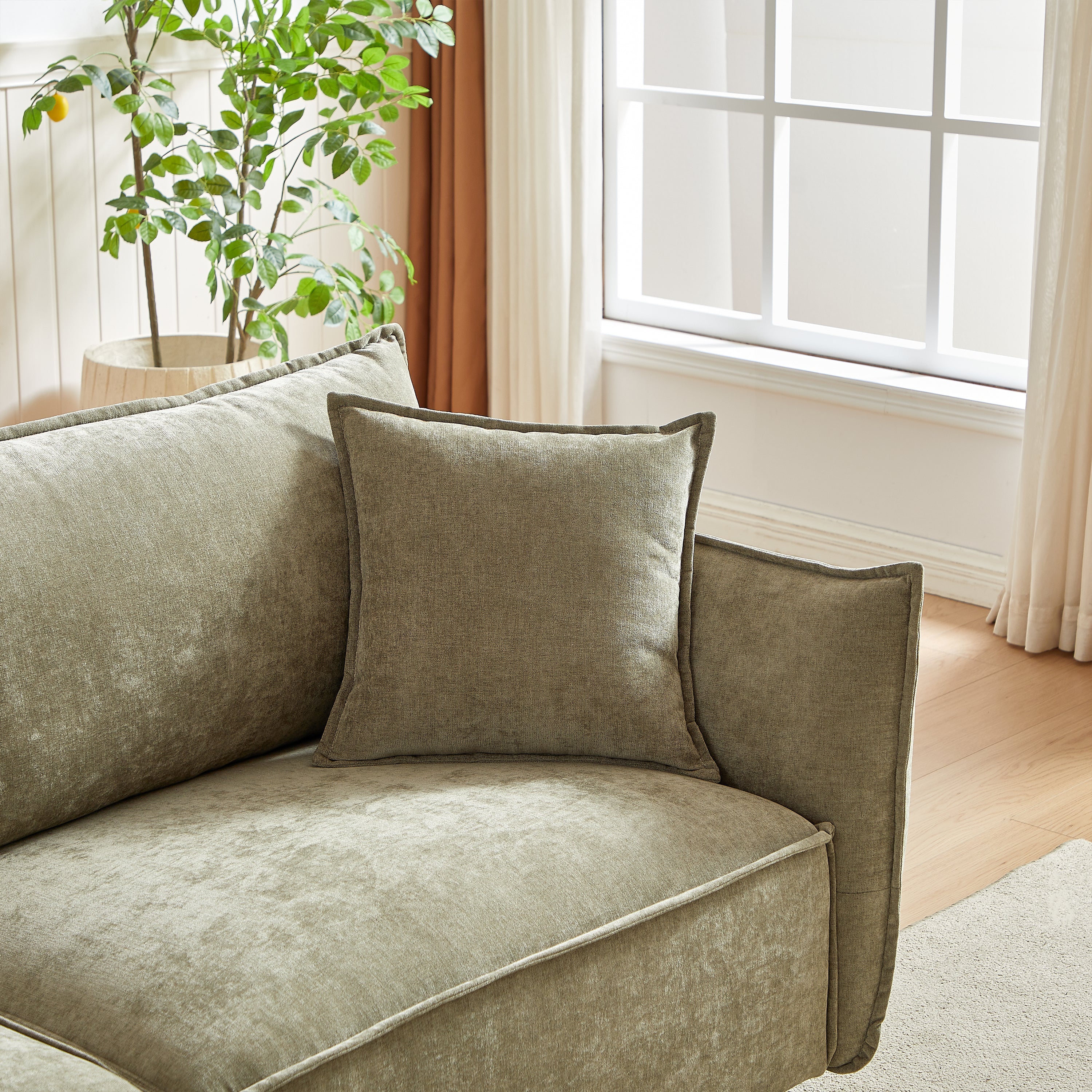 3-Seater + 3-Seater + 1-Seater Combo Sofa Modern Living Room Sofa, Linen Fabric Sofa, Wooden Frame with 5 Pillows, Apartment Sofa Furniture