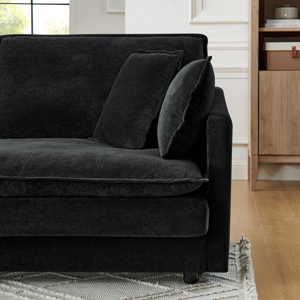 Modern Home Living Room L-Shaped Sectional Sofa Couches with Ottoman, Convertible Oversized 4 Seater Couch Towel Fabric, Black