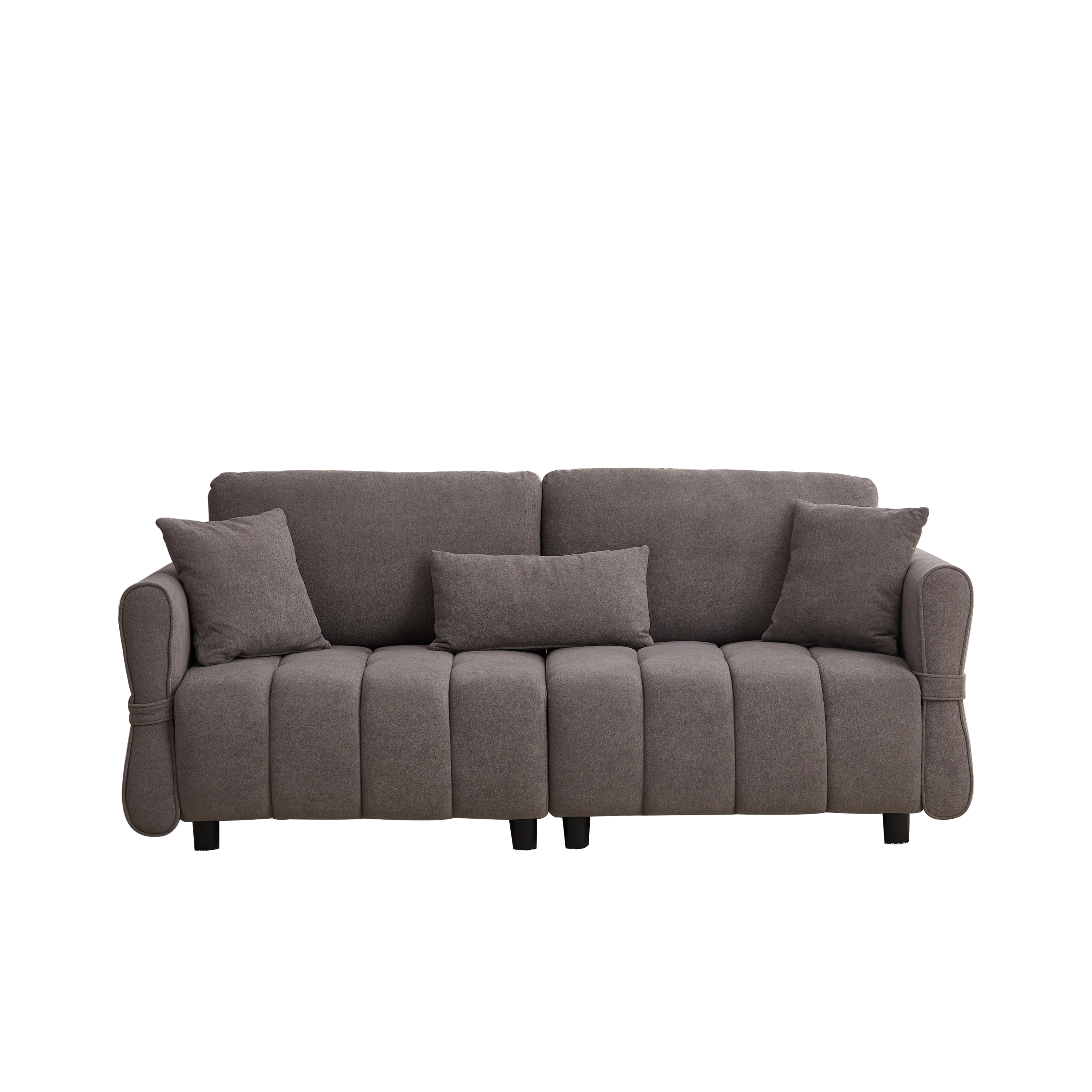 80''Premium chenille fabric sofa with 2 cushions and 1 lumbar pillow Armrest strap design,,upholstered 3-seater sofa  for living rooms, bedrooms,apartments and offices Grey