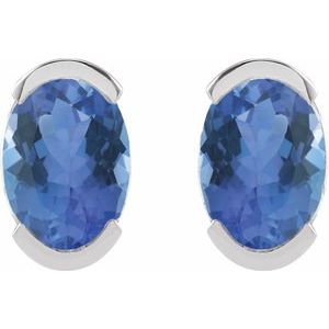 14K White Gold 6x4 mm Natural Tanzanite Stud Earrings – image 2