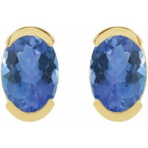 14K Yellow Gold 6x4 mm Natural Tanzanite Stud Earrings – image 2