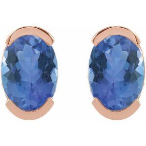 14K Rose Gold 6x4 mm Natural Tanzanite Stud Earrings