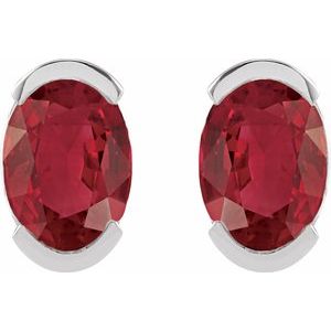 Platinum 6x4 mm Lab-Grown Ruby Stud Earrings – image 2
