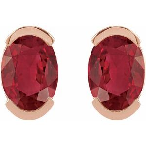 14K Rose Gold 6x4 mm Lab-Grown Ruby Stud Earrings