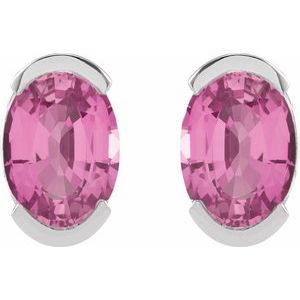 Platinum 6x4 mm Lab-Grown Pink Sapphire Stud Earrings