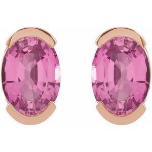14K Rose Gold 6x4 mm Lab-Grown Pink Sapphire Stud Earrings – image 2