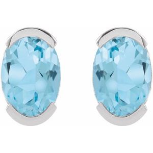 14K White Gold 6x4 mm Natural Sky Blue Topaz Stud Earrings – image 2