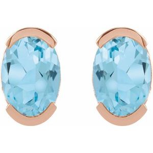 14K Rose Gold 6x4 mm Natural Sky Blue Topaz Stud Earrings