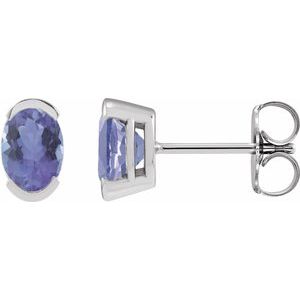 14K White Gold 6x4 mm Natural Tanzanite Stud Earrings