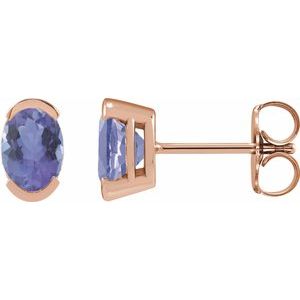 14K Rose Gold 6x4 mm Natural Tanzanite Stud Earrings