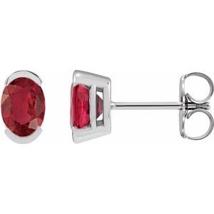 Sterling Silver 6x4 mm Lab-Grown Ruby Stud Earrings