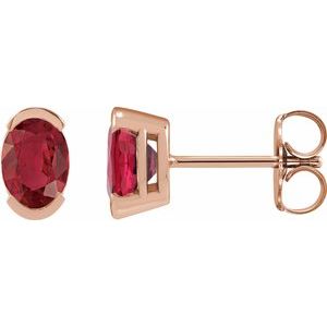 14K Rose Gold 6x4 mm Lab-Grown Ruby Stud Earrings