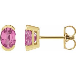 14K Yellow Gold 6x4 mm Lab-Grown Pink Sapphire Stud Earrings
