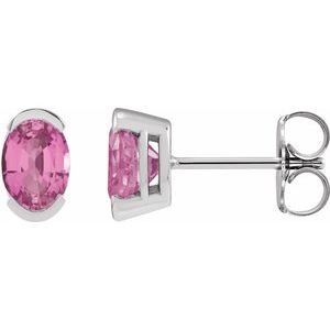 14K White Gold 6x4 mm Lab-Grown Pink Sapphire Stud Earrings