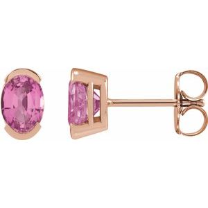 14K Rose Gold 6x4 mm Lab-Grown Pink Sapphire Stud Earrings