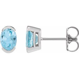 14K White Gold 6x4 mm Natural Sky Blue Topaz Stud Earrings