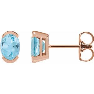 14K Rose Gold 6x4 mm Natural Sky Blue Topaz Stud Earrings